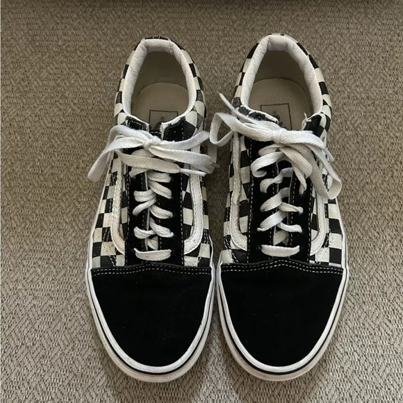 Vans Off the Wall Men 6 Womens 7.5 Old Skool Black White Checkerboard Sneakers - Picture 2 of 13